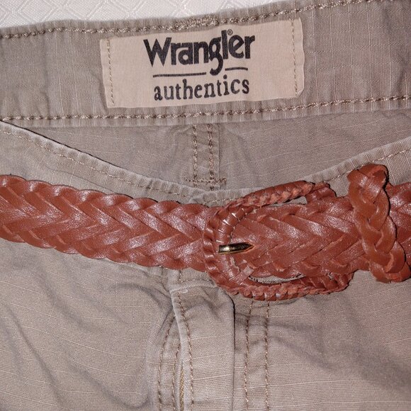 Plant Lover Upcycled Wrangler Cargo Pants 32 x 34 Khaki Patches Unisex Baggy - Picture 8 of 12